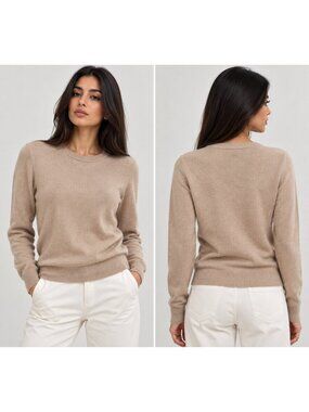 C by Bloomingdale's 100% 2-Ply Cashmere Crewneck Sweater Beige S